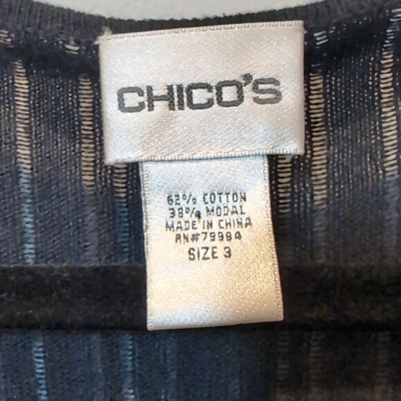 Vintage Chicos Damask Modal Cardigan Open Flyaway Front Short Sleeve Ribbed Knit - Picture 16 of 17